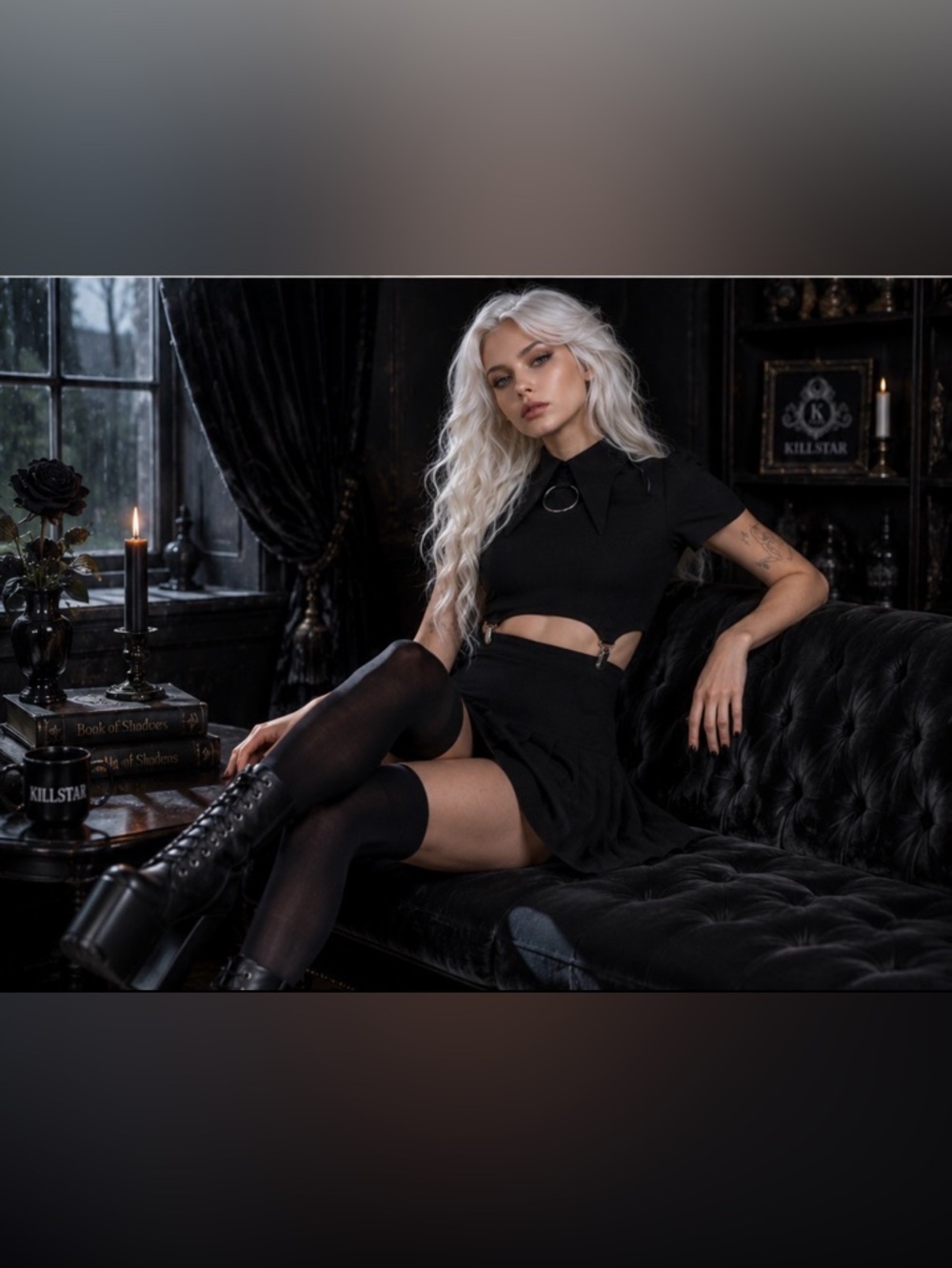 NWT Killstar Darita Suspender Mini Dress Set Black Gothic M - Picture 3 of 12